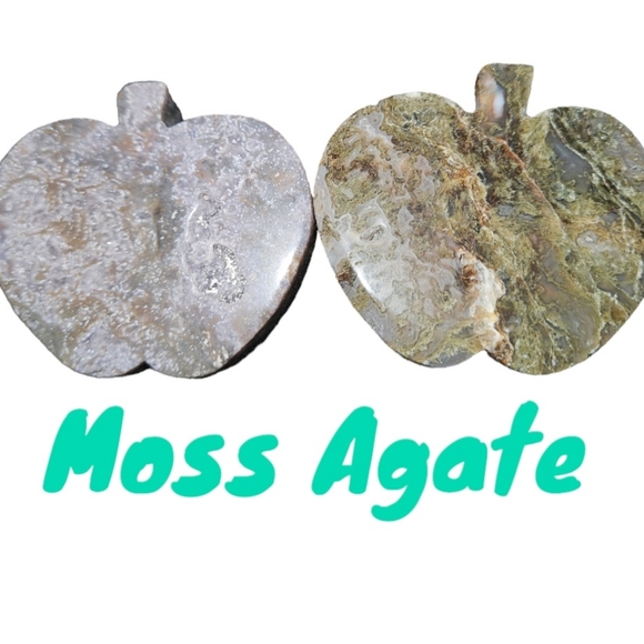 Moss Agate Apple Carvings Set - Picture 1 of 4